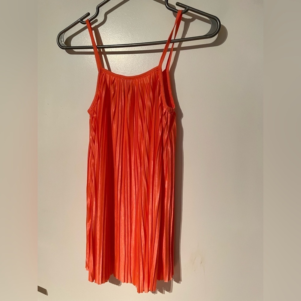 Orange Micro-Pleated Cami Top